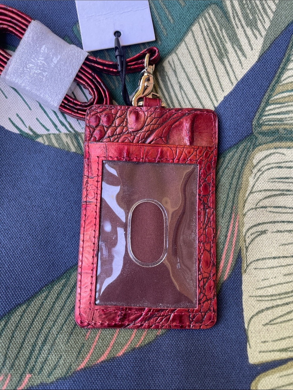 Brahmin Red Croc-Embossed Leather ID Badge Holder with Matching Lanyard - Picture 3 of 6